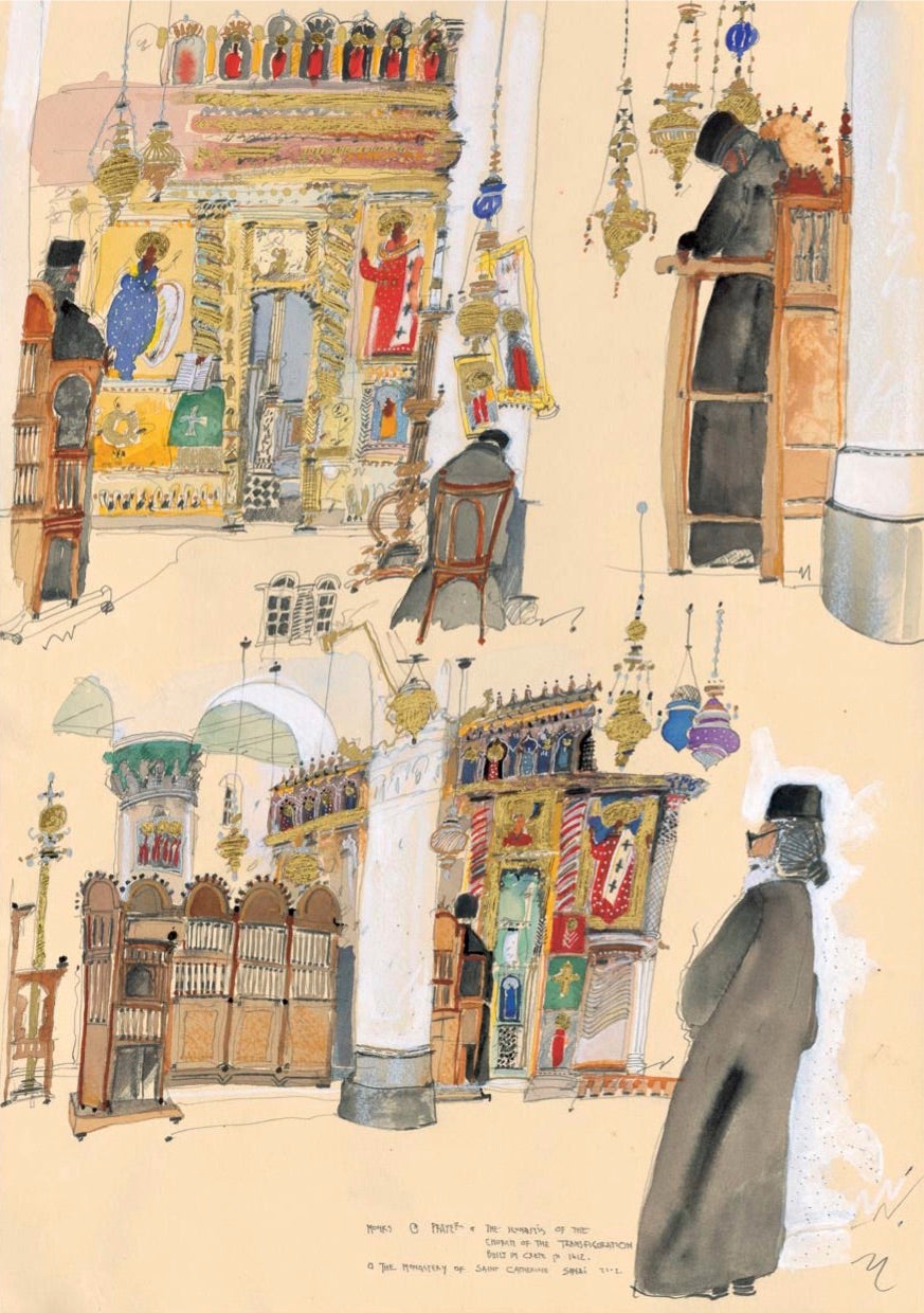 'Monks at Prayer' greeting card
